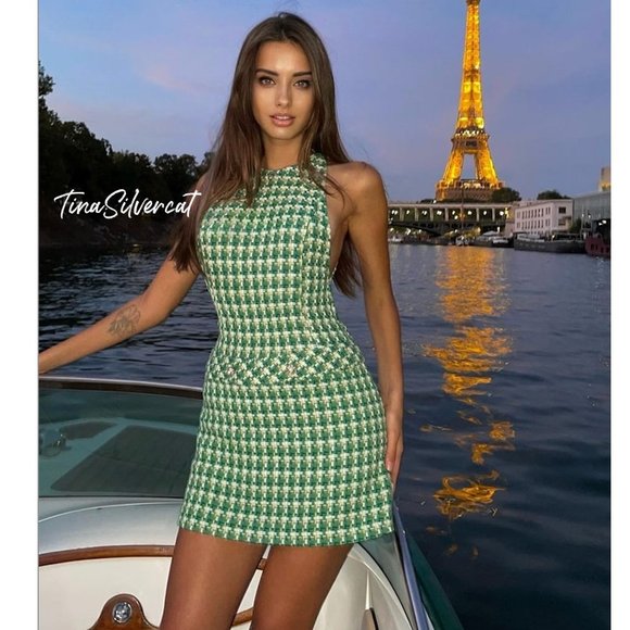 LAST ONE! BLOGGER'S FAVE! Zara Green Textured Weave Mini Dress Sz S, M, L NWT - Picture 3 of 17